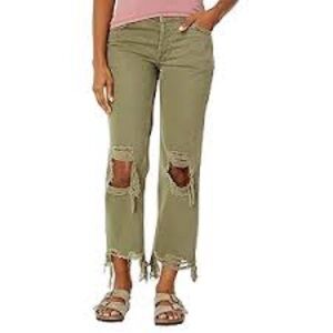 NEW! Free People We The Free Maggie Mid-Rise Distressed Straight Jeans Green 26